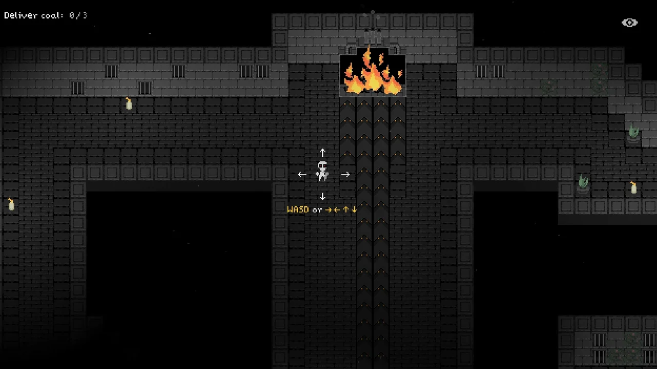 WASD and arrow key control hint in Cobb Can Move dungeon room
