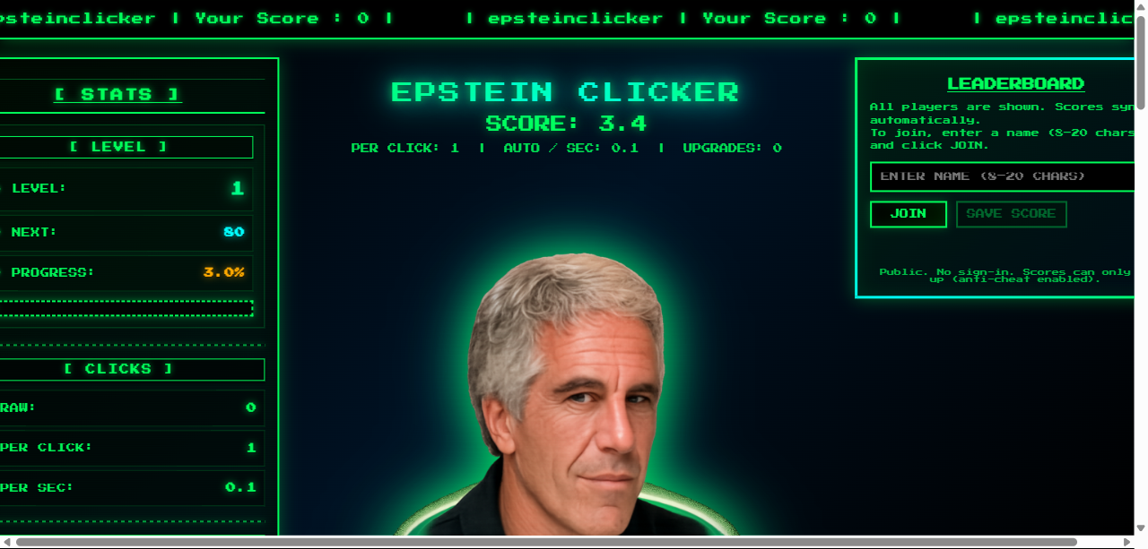 Epstein Clicker 2 - Main Interface