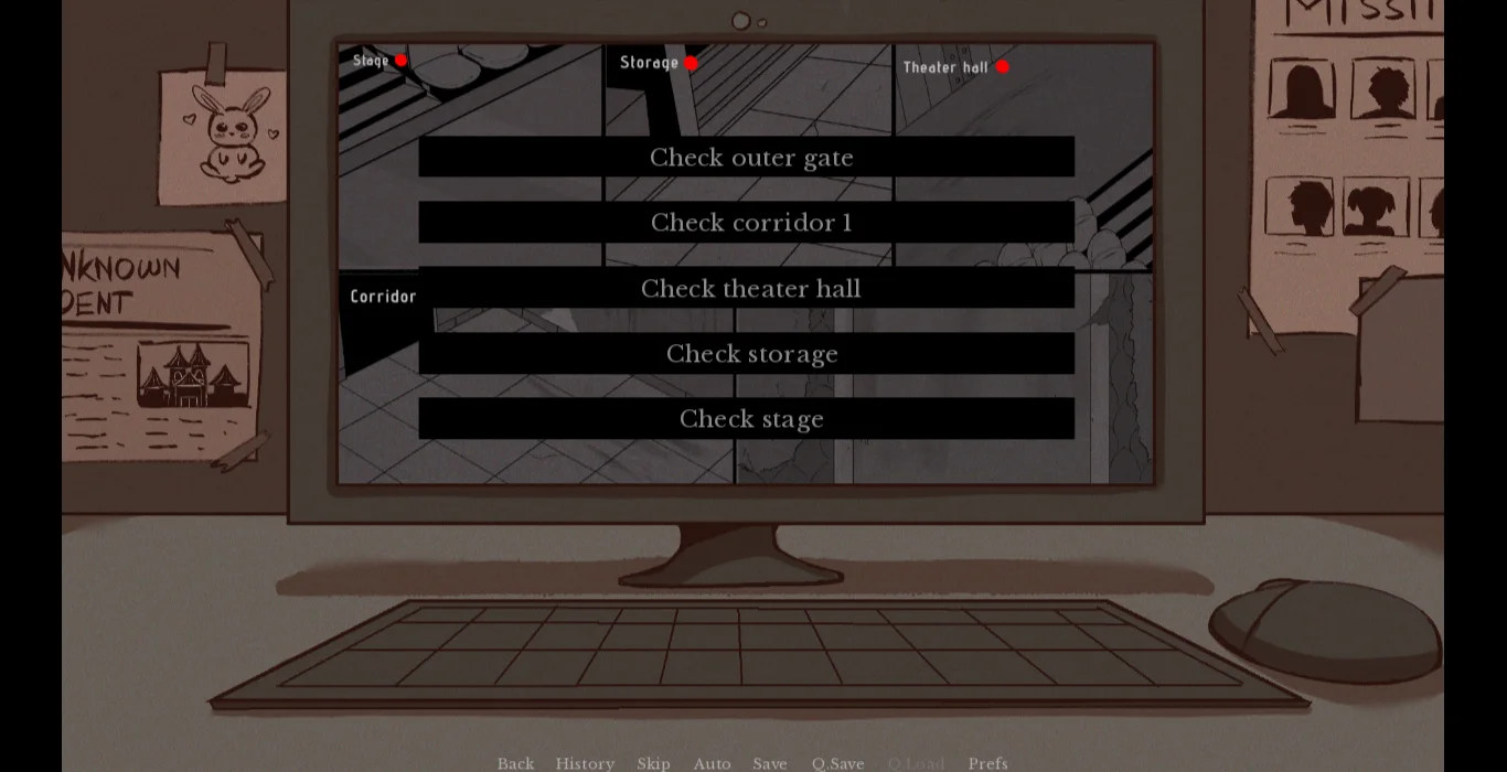 Security monitor showing theater areas and choices to inspect them