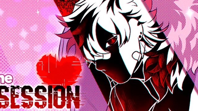 Online Obsession title art - a cute anime character against a pink background, the first thing you see when the demo opens
